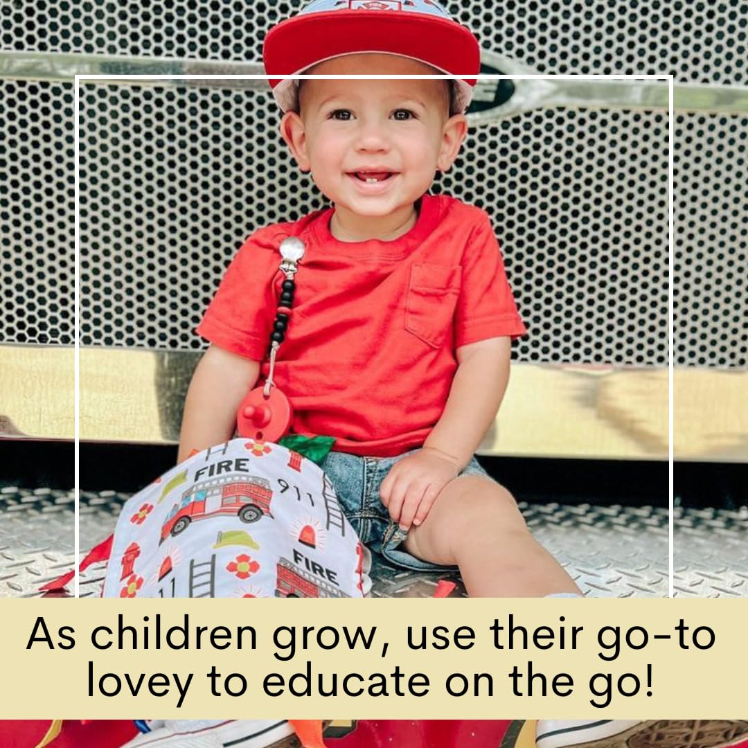The Learning Lovey double-stitched fire lovey for durable play