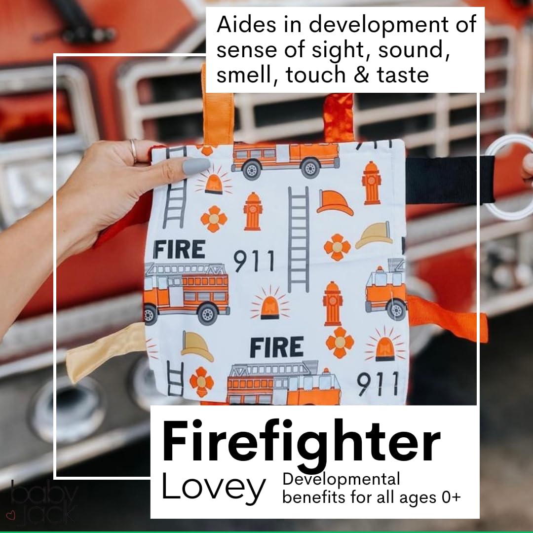 The Learning Lovey fire lovey with sewn-in ribbons ensuring safer play