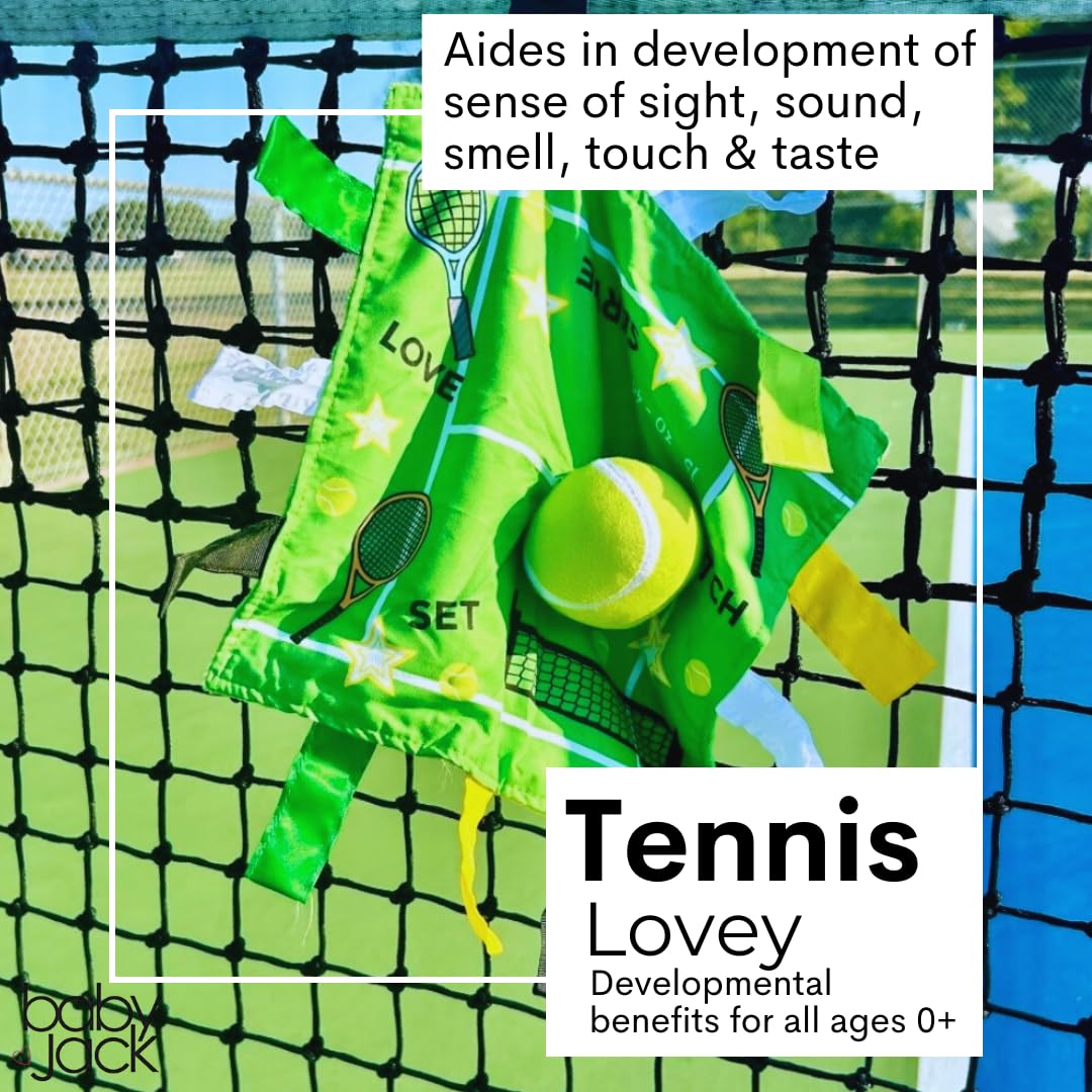 The Learning Lovey tennis sensory lovey promotes learning through play.