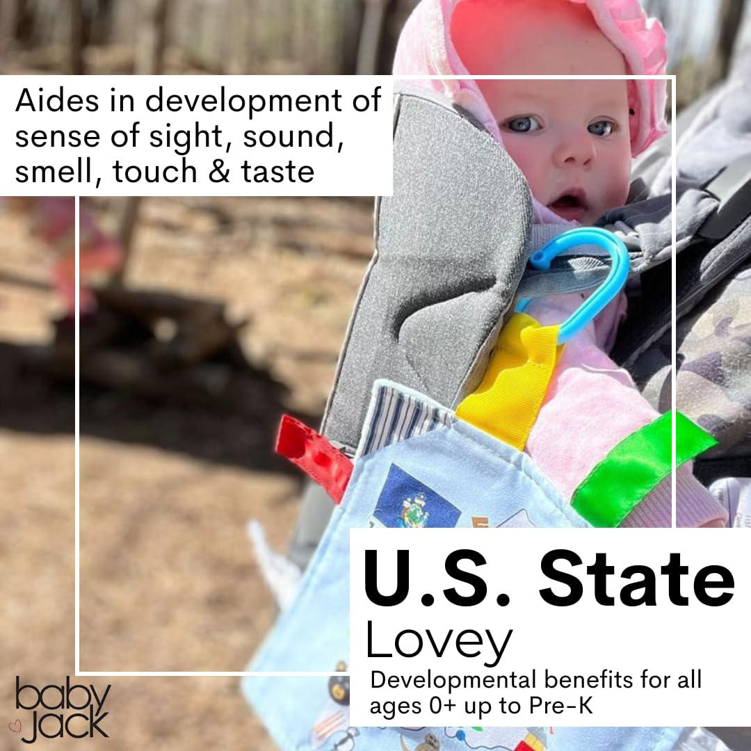 The Learning Lovey stroller clip attachment keeps the toy within reach.
