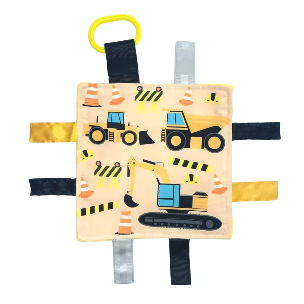 The Learning Lovey Baby Jack construction lovey tag toy exhibits tactile construction textures for sensory exploration