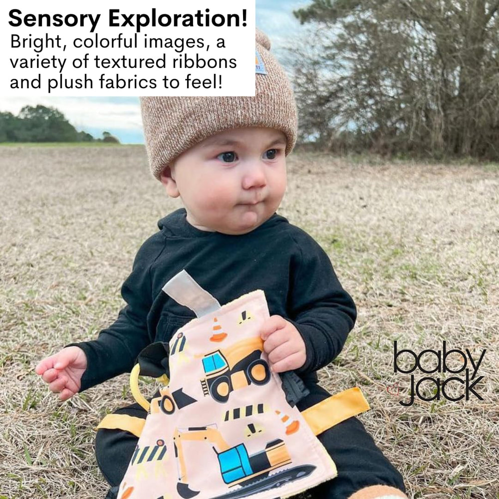 The Learning Lovey Baby Jack sewn ribbons reduce loose strings for safer play