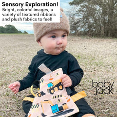 The Learning Lovey Baby Jack sewn ribbons reduce loose strings for safer play