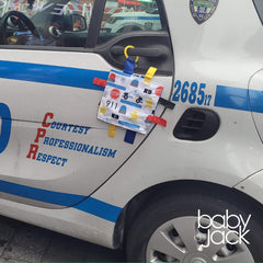 The Learning Lovey police blue line lovey travel-friendly with clip attachment.
