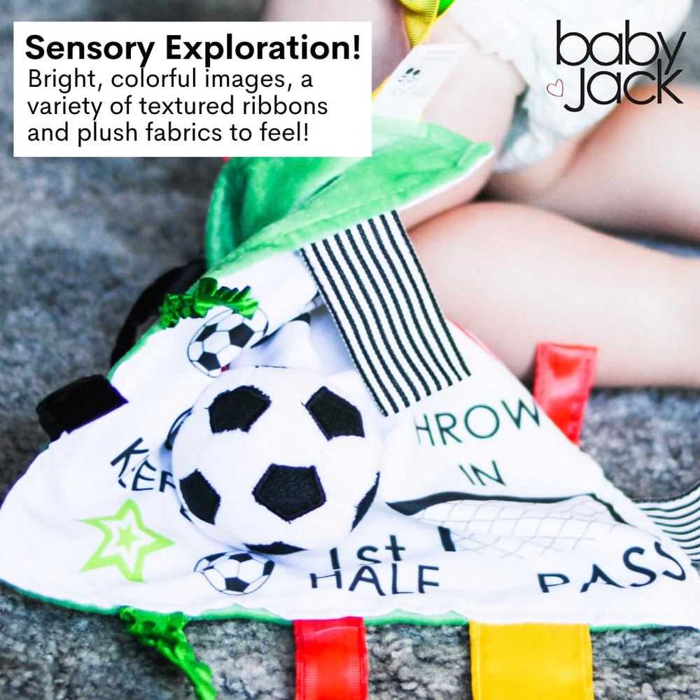 Secure ribbon stitching on tag toy for safe play
