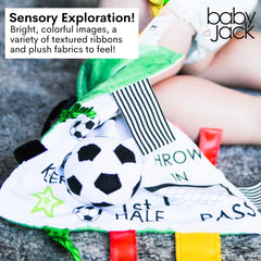 Secure ribbon stitching on tag toy for safe play