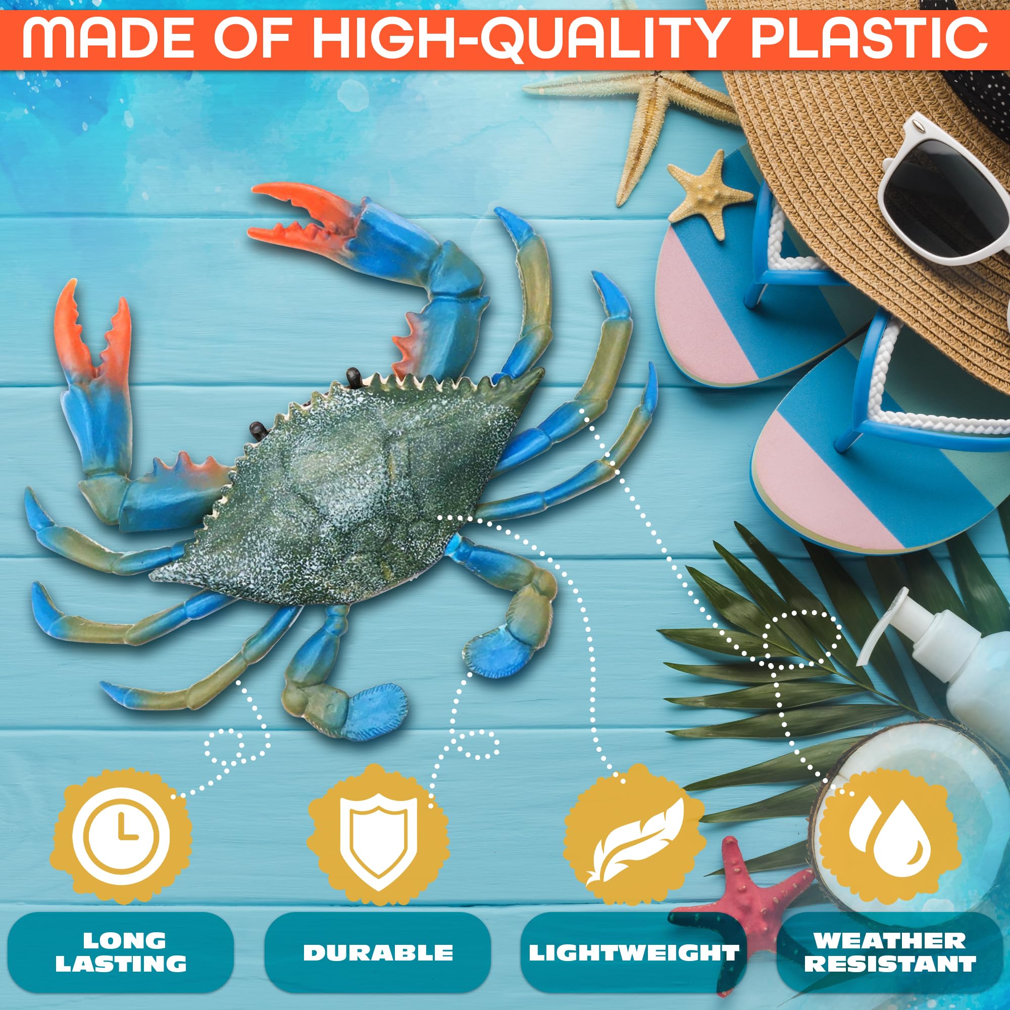 The Little Green Change blue crab toy, side view for market displays