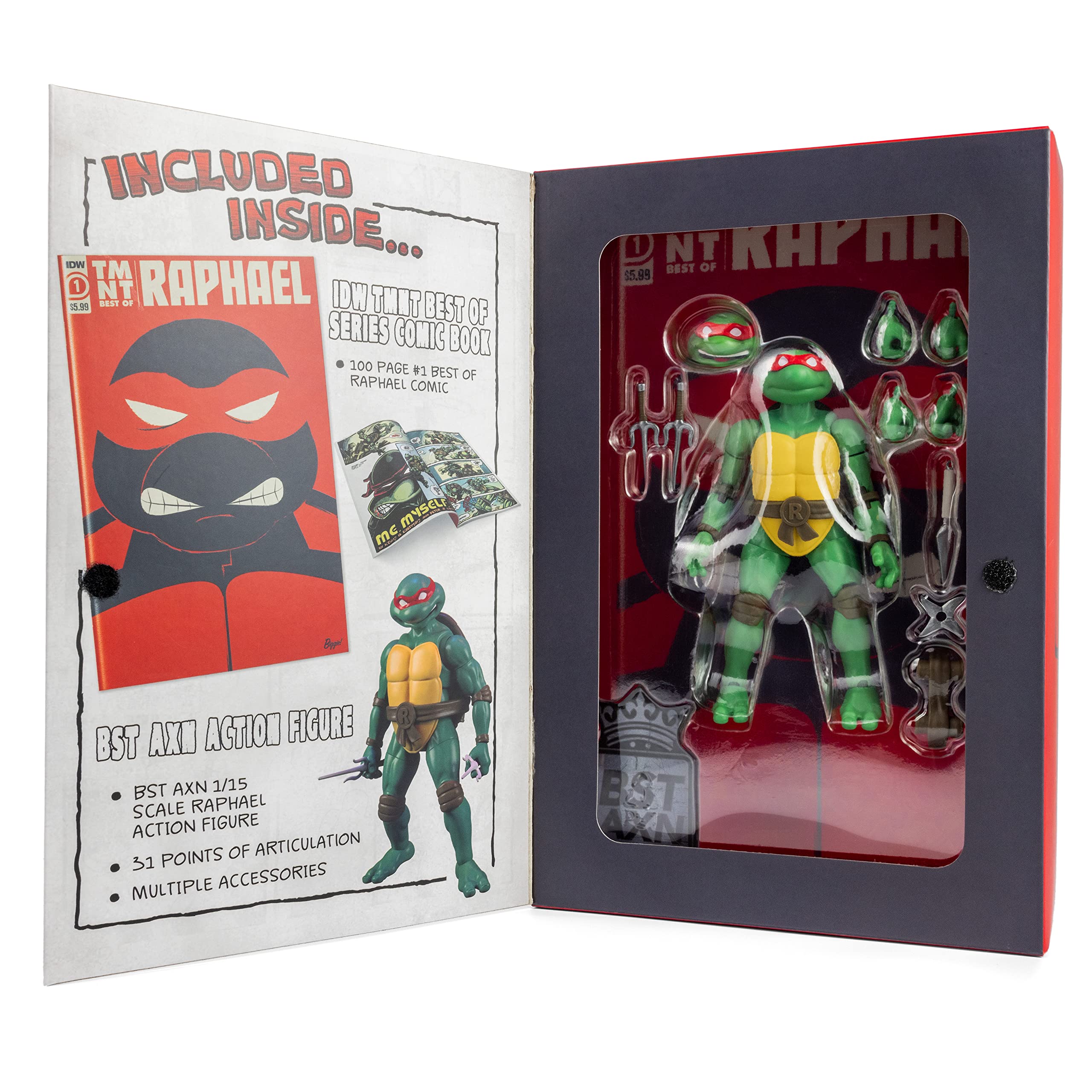 Exclusive IDW Best of Raphael 100-page comic behind the figure