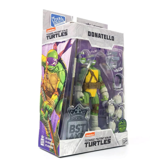 The Loyal Subjects Donatello 3/4 view captures a dynamic pose for shelf display.