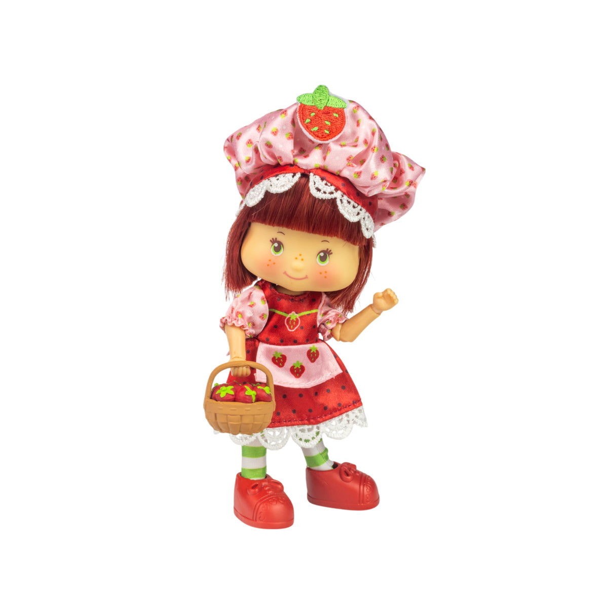 The Loyal Subjects Strawberry Shortcake Party-Pleaser dress highlights vintage styling for display.