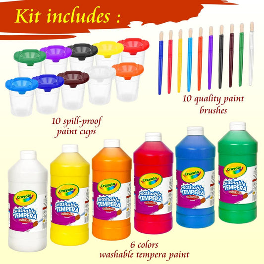 The Mega Deals paint set includes 10 cups with lids for organized, mess-free painting.