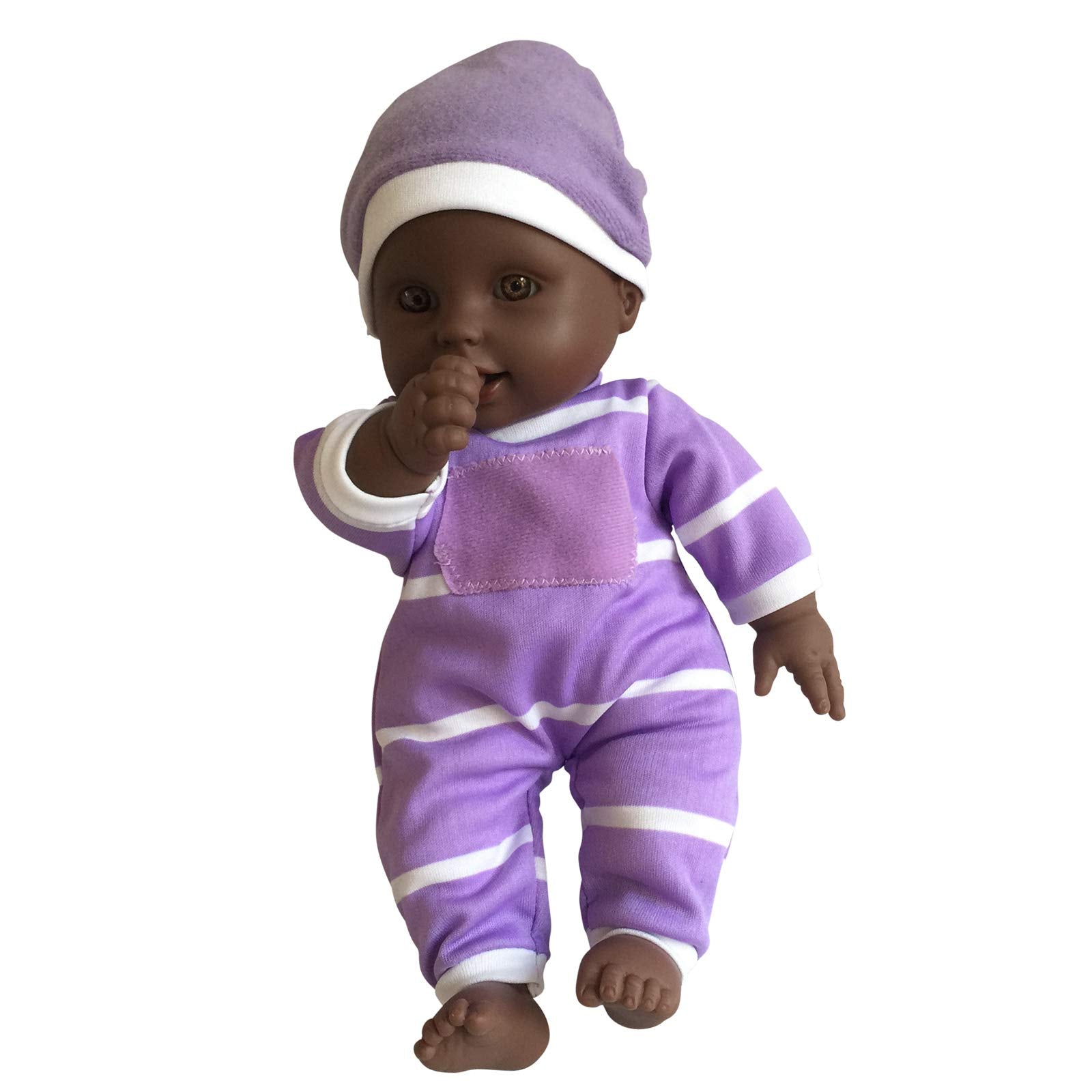 The New York Doll Collection polka-dots onesie on a soft baby doll