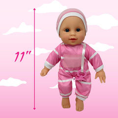 Close-up of vinyl head, arms, and legs on The New York Doll Collection 11in doll.
