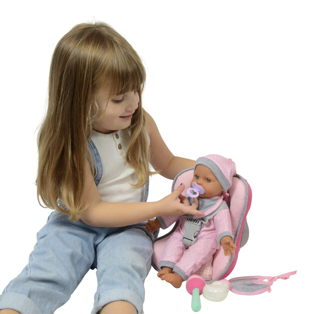 The New York Doll Collection 12-inch soft doll with pacifier and bottles for pretend play.