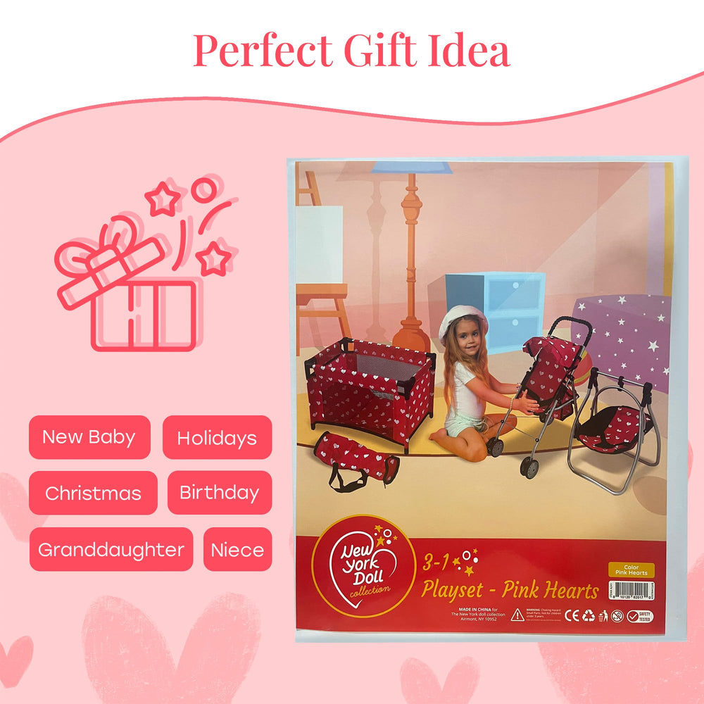 The New York Doll Collection 18-inch doll stroller in pink for imaginative care.