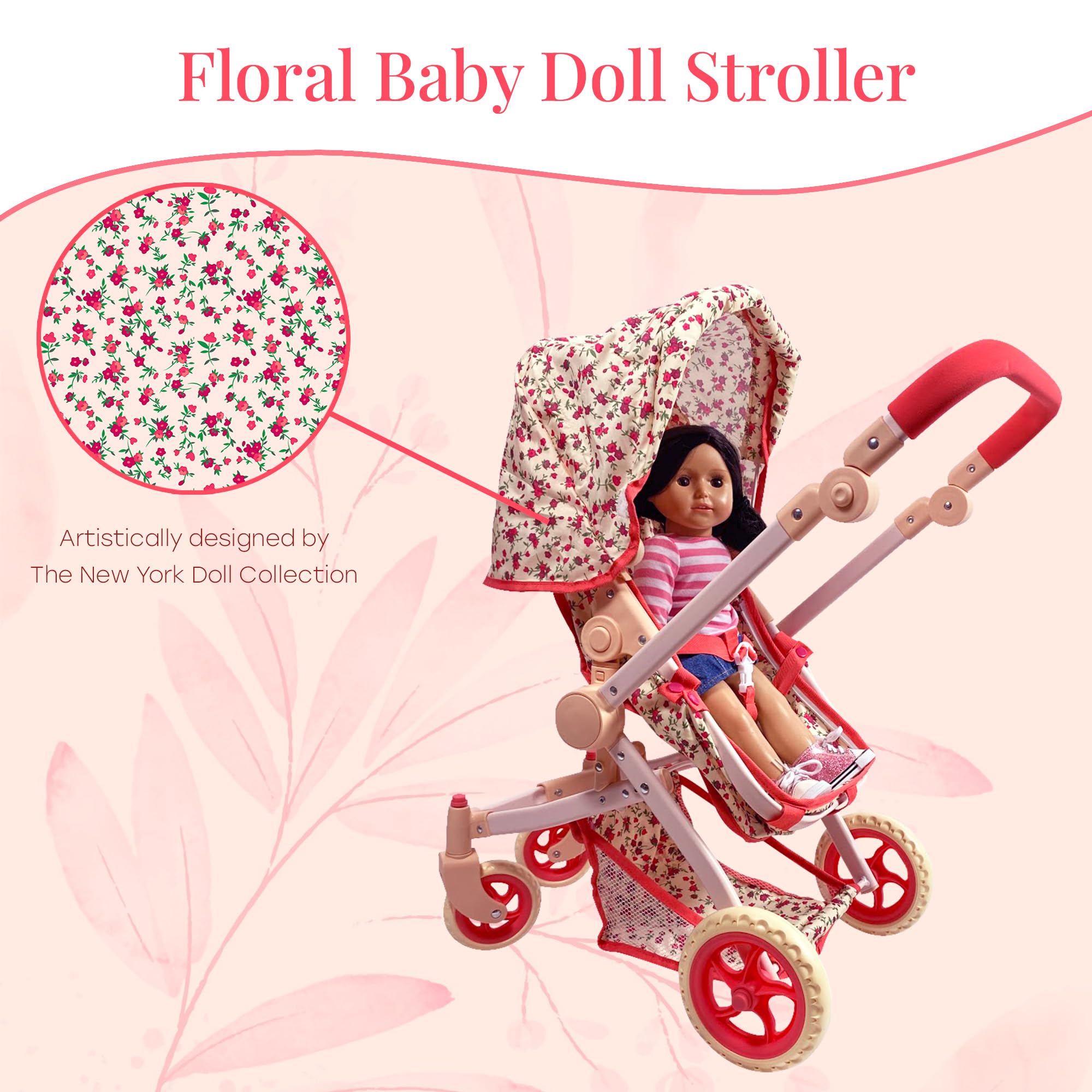 The New York Doll Collection 25-inch adjustable handle adapts to growing little caretakers.