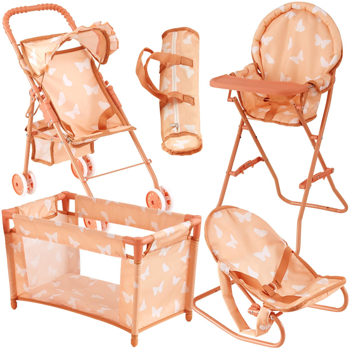 The New York Doll Collection 4-in-1 stroller with butterfly design, ideal for on-the-go play.