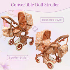 Side view of The New York Doll Collection stroller with 2-in-1 bassinet and seated mode