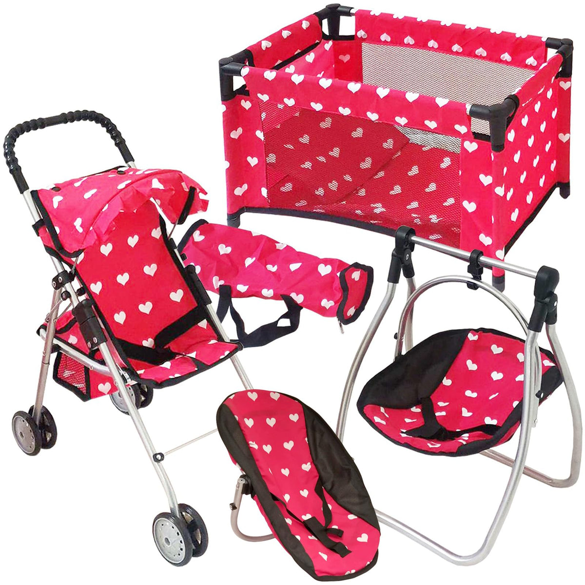 The New York Doll Collection deluxe baby doll stroller ready for on-the-go play with 18-inch dolls.
