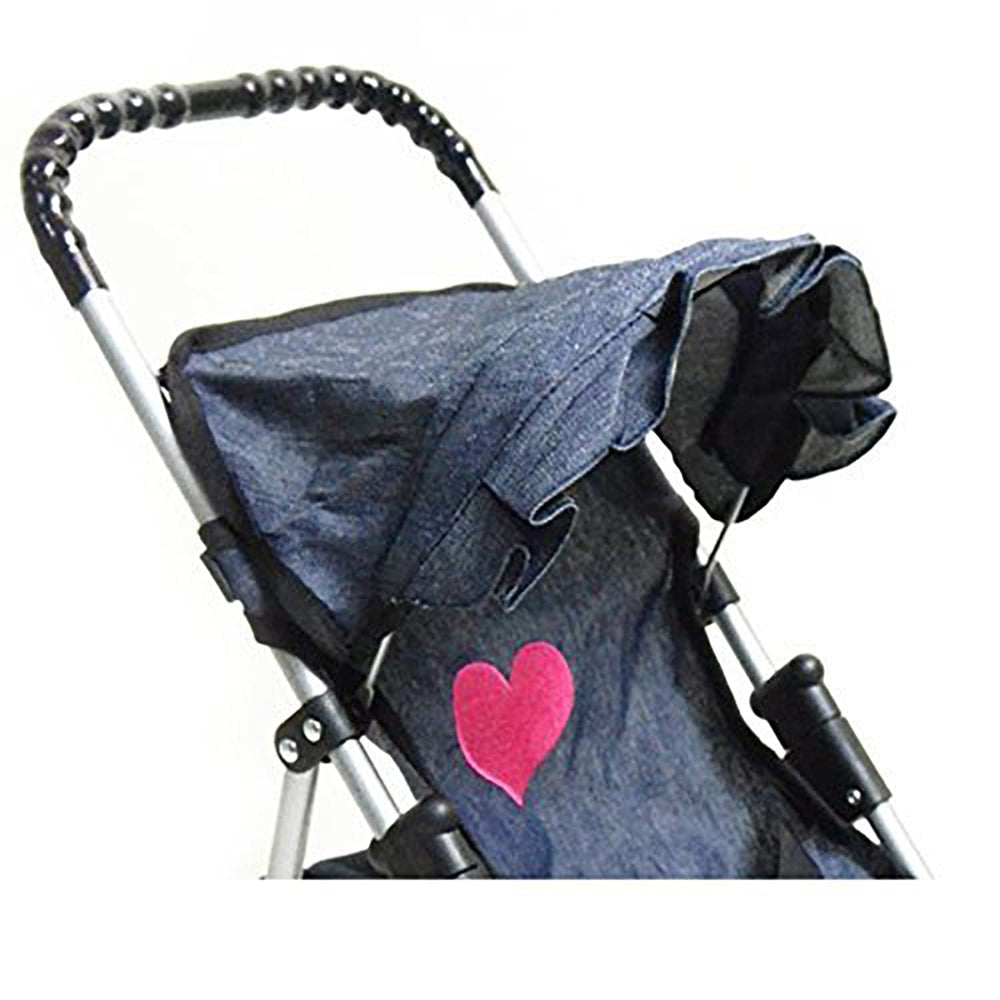 The New York Doll Collection denim stroller wheels for smooth, stable movement.