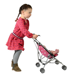 The New York Doll Collection stroller measures 16 by 11 by 22 inches.