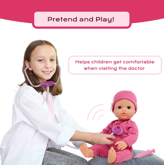 The New York Doll Collection light-up heartbeat stethoscope enhances realistic medical role play.