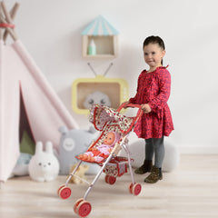 My First Baby Doll Stroller canopy provides shade for outdoor pretend play adventures.