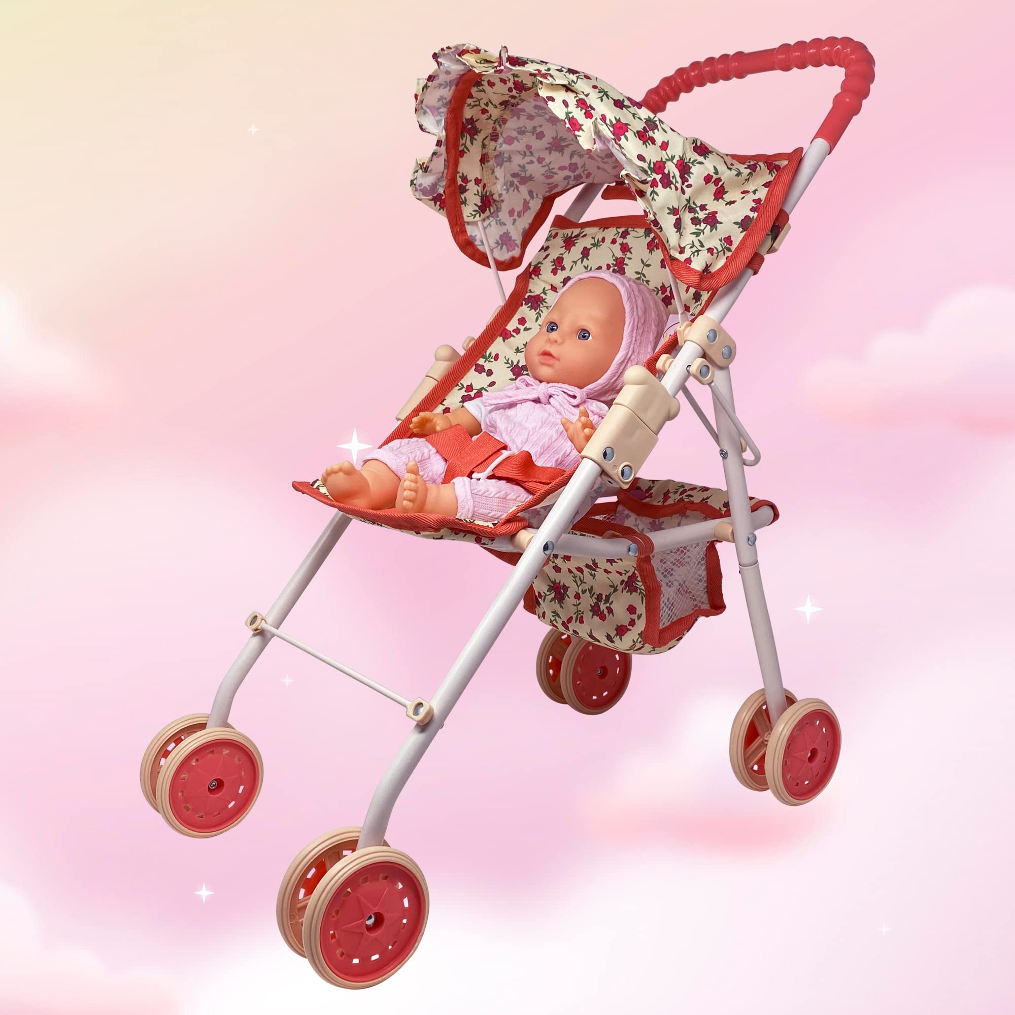 Floral-print design inspires imaginative storytelling and everyday pretend play.