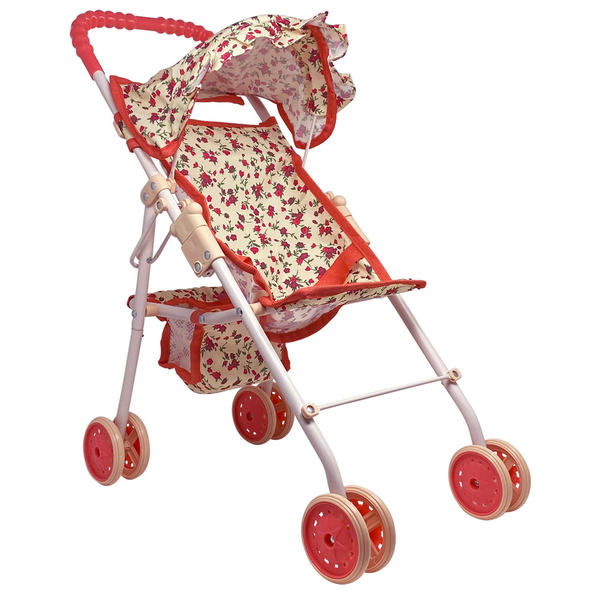 The New York Doll Collection My First Baby Doll Stroller with a foldable frame for easy storage.