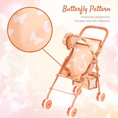 The New York Doll Collection My First Baby Doll Stroller seatbelt secures dolls during pretend rides