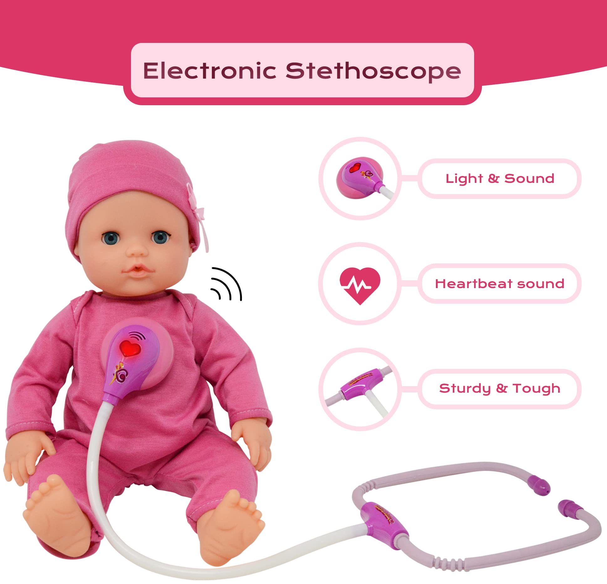 The New York Doll Collection pediatric checkup accessories support nurturing, hygiene, and care practice.