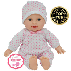 The New York Doll Collection polka-dotted onesie doll for imaginative storytelling