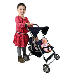 The New York Doll Collection twin stroller with pink hearts detail supports stylish pretend play