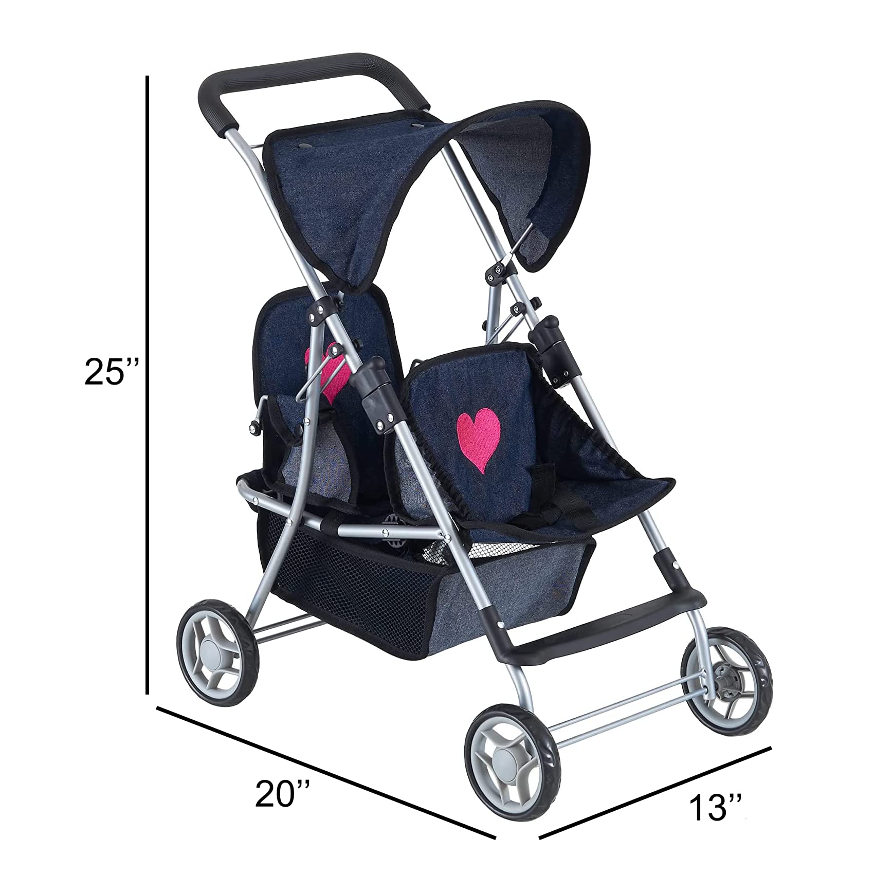 The New York Doll Collection two-seat stroller for two dolls enables doubled pretend adventures