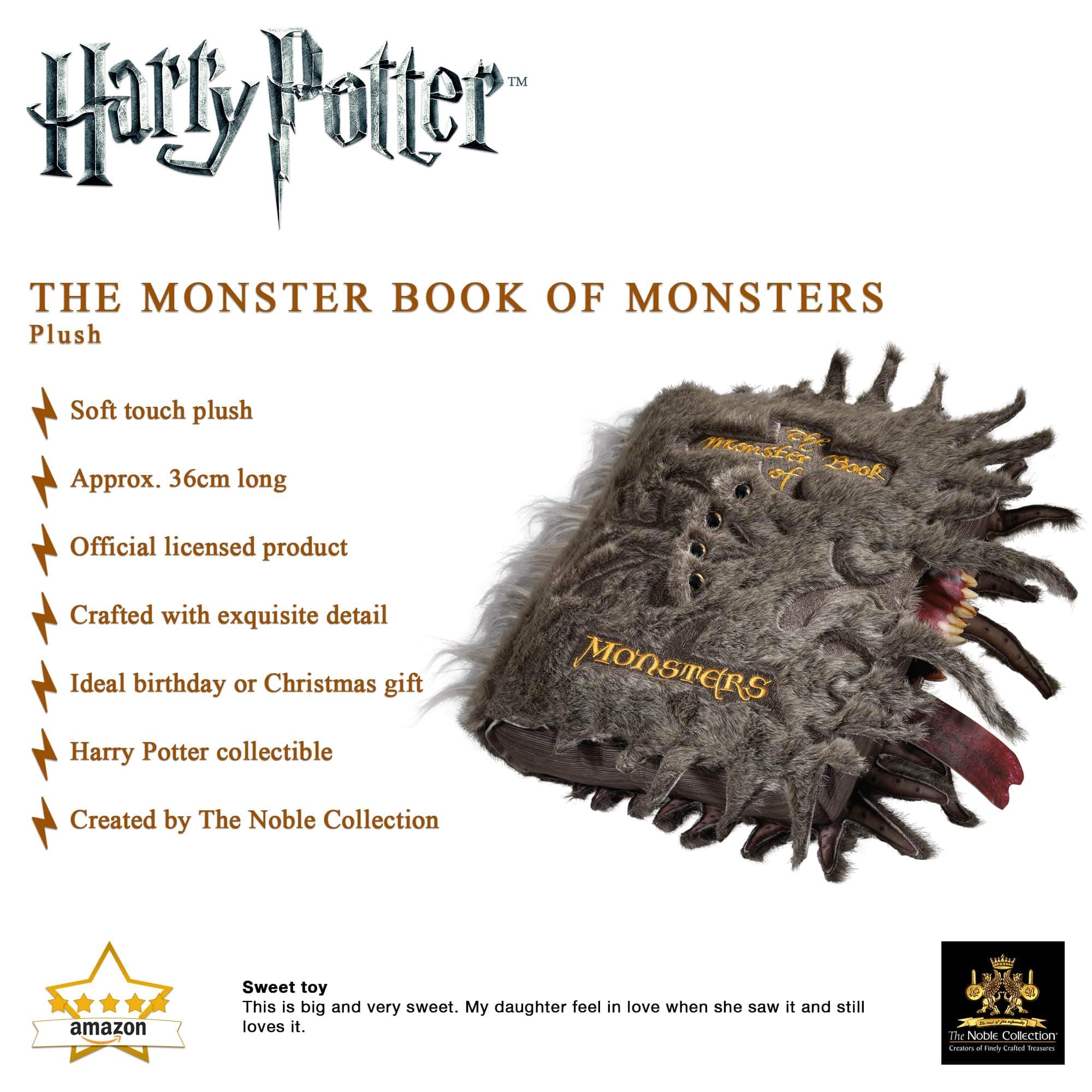 The Noble Collection Monster Book of Monsters plush embroidery detail, showcases meticulous stitching.