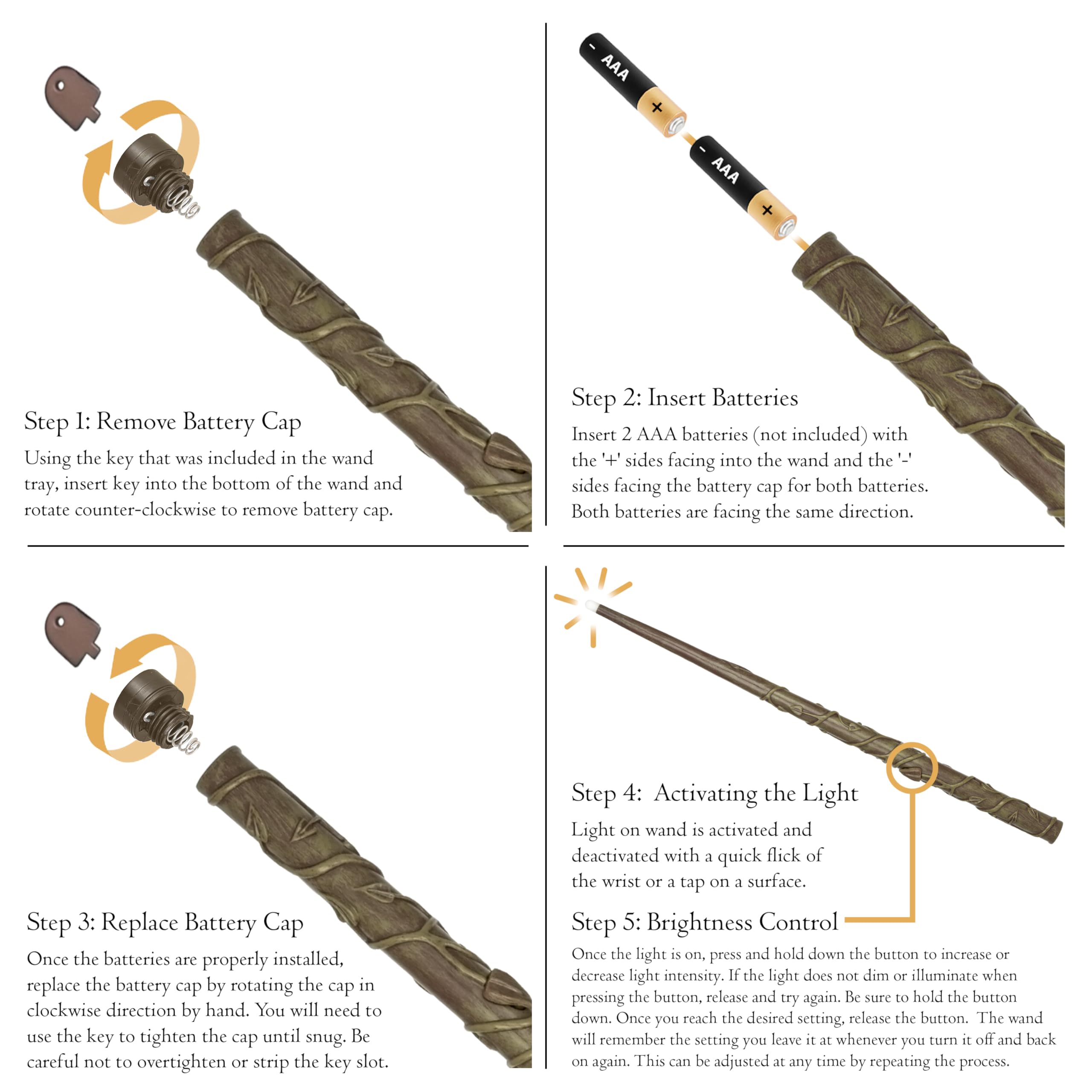 The Noble Collection Hermione Wand adjustable light intensity for mood lighting