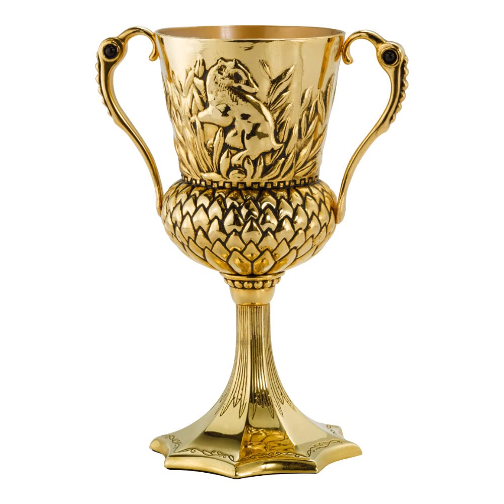 The Noble Collection Hufflepuff Cup die-cast replica for display.