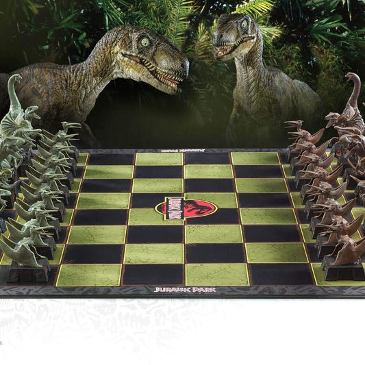 Jurassic Park dinosaur pieces highlighted for strategic battles on the board.