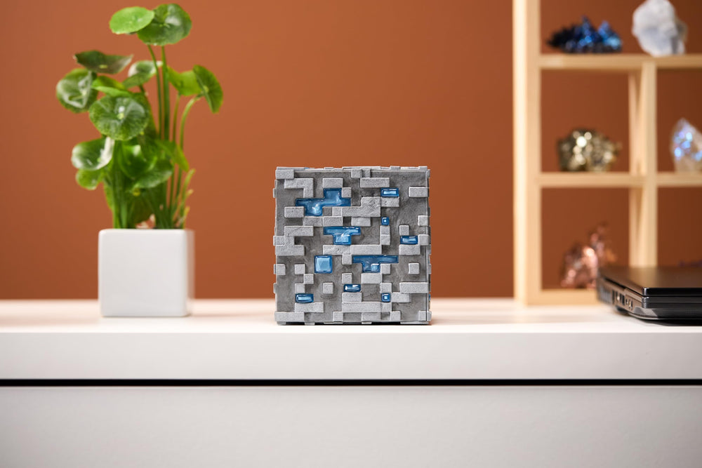 The Noble Collection Minecraft Diamond Ore LED with pulse mode, ideal for dorm rooms and shelves.