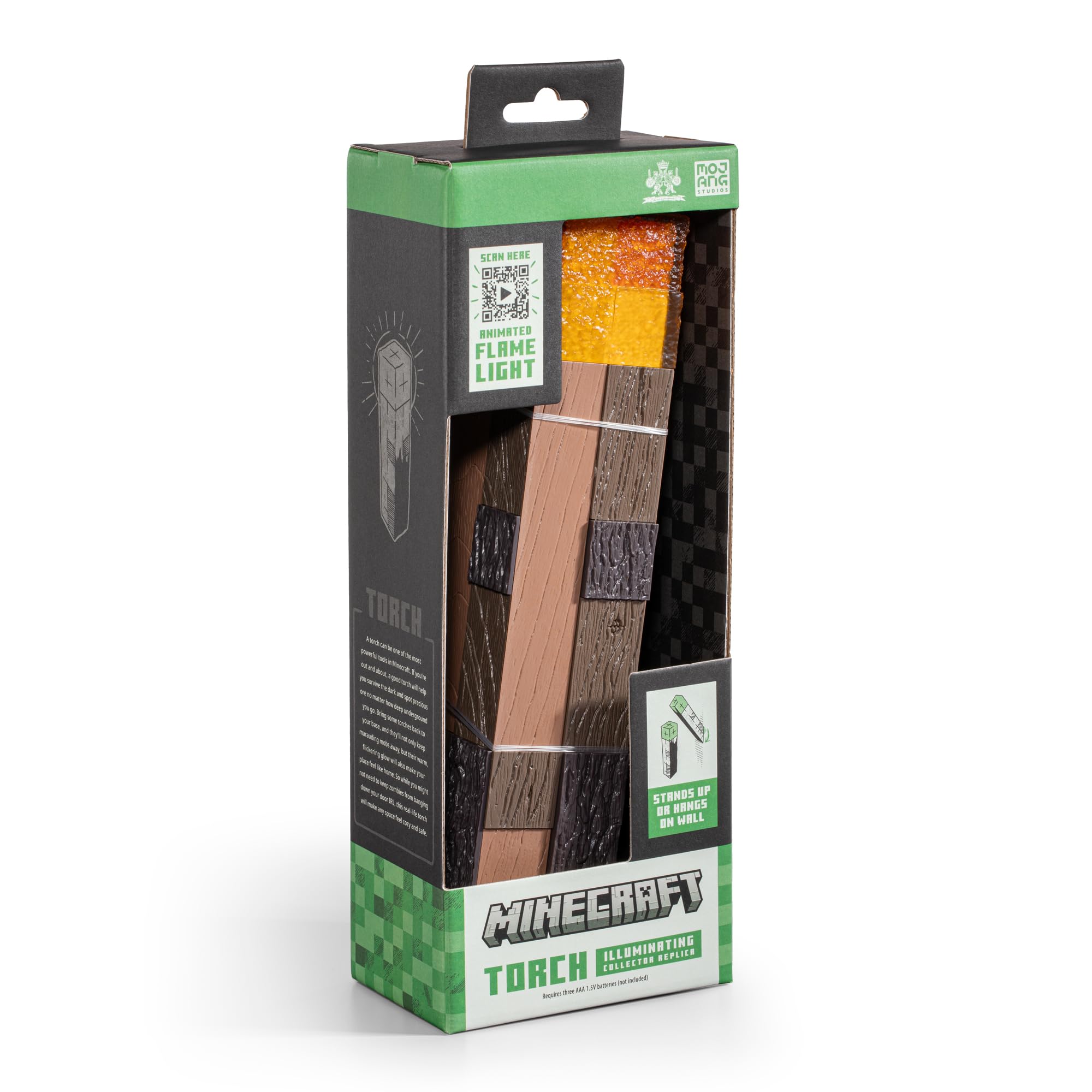 The Noble Collection Minecraft Torch Illuminating Collector in a bedroom enhances game-room ambience.
