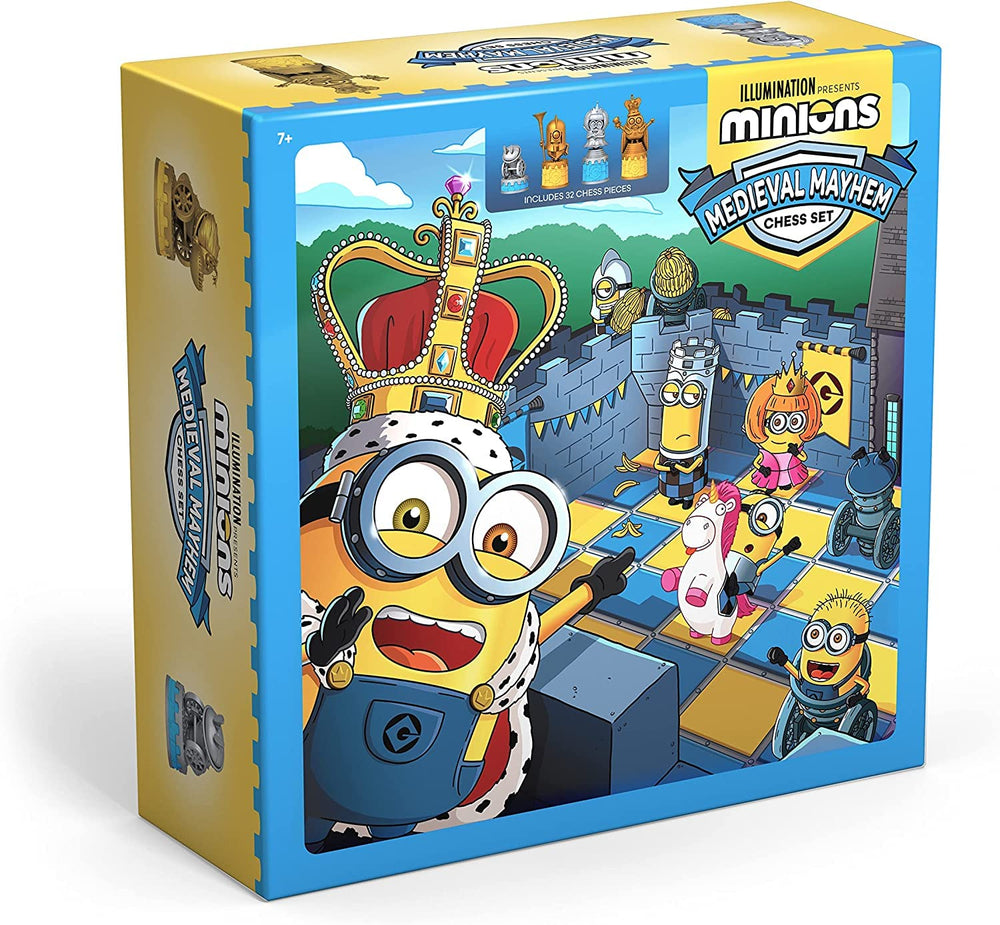 The Noble Collection Minions chess set oversized pieces rise up to 3.75 inches.