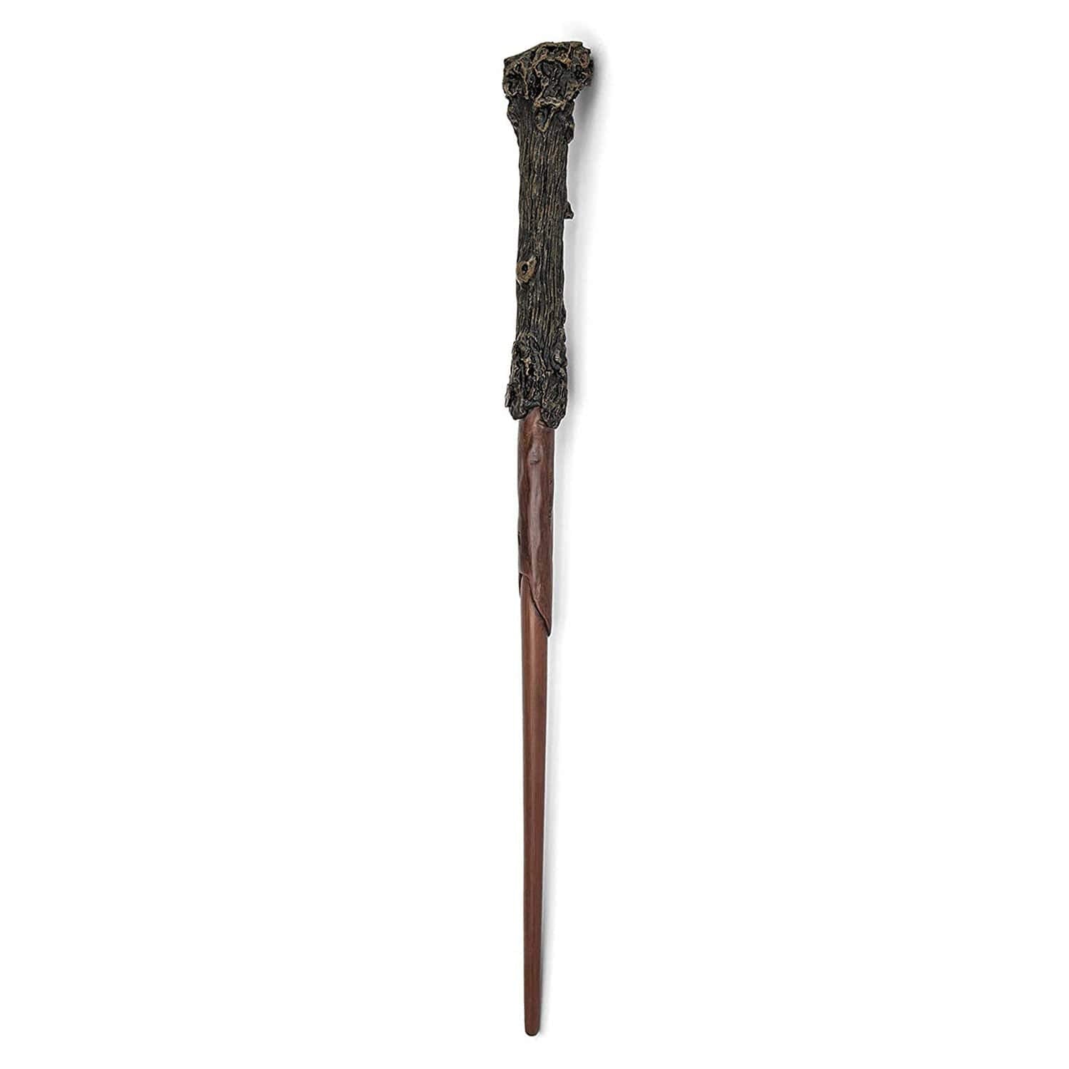The Noble Collection wand box replica shown beside the wand for authentic display.