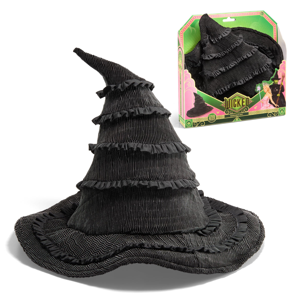 The Noble Collection Wicked Elphaba's Hat front view, authentic cosplay prop for fans.