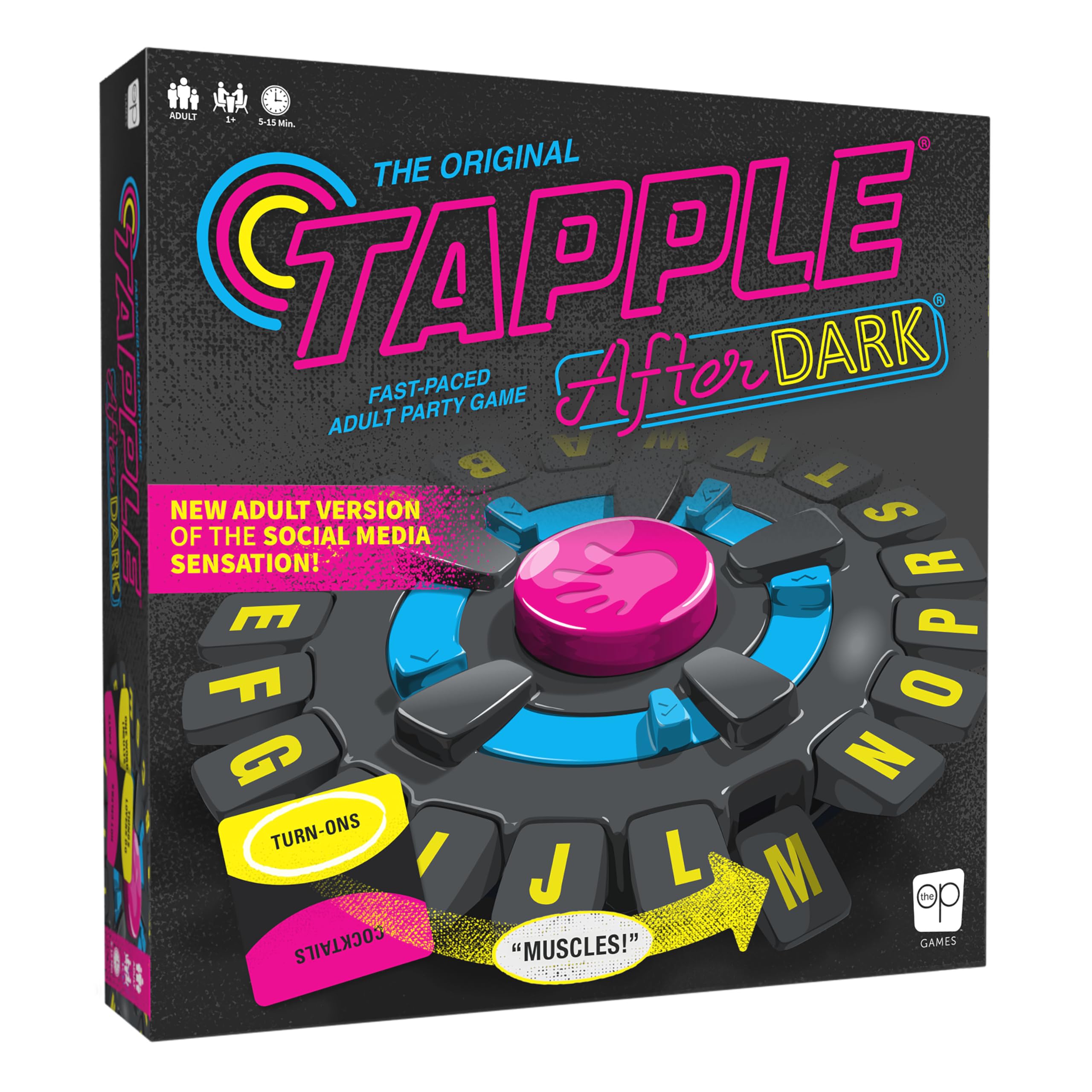 The Op Tapple After Dark wheel ready for fast-paced wordplay during game night.