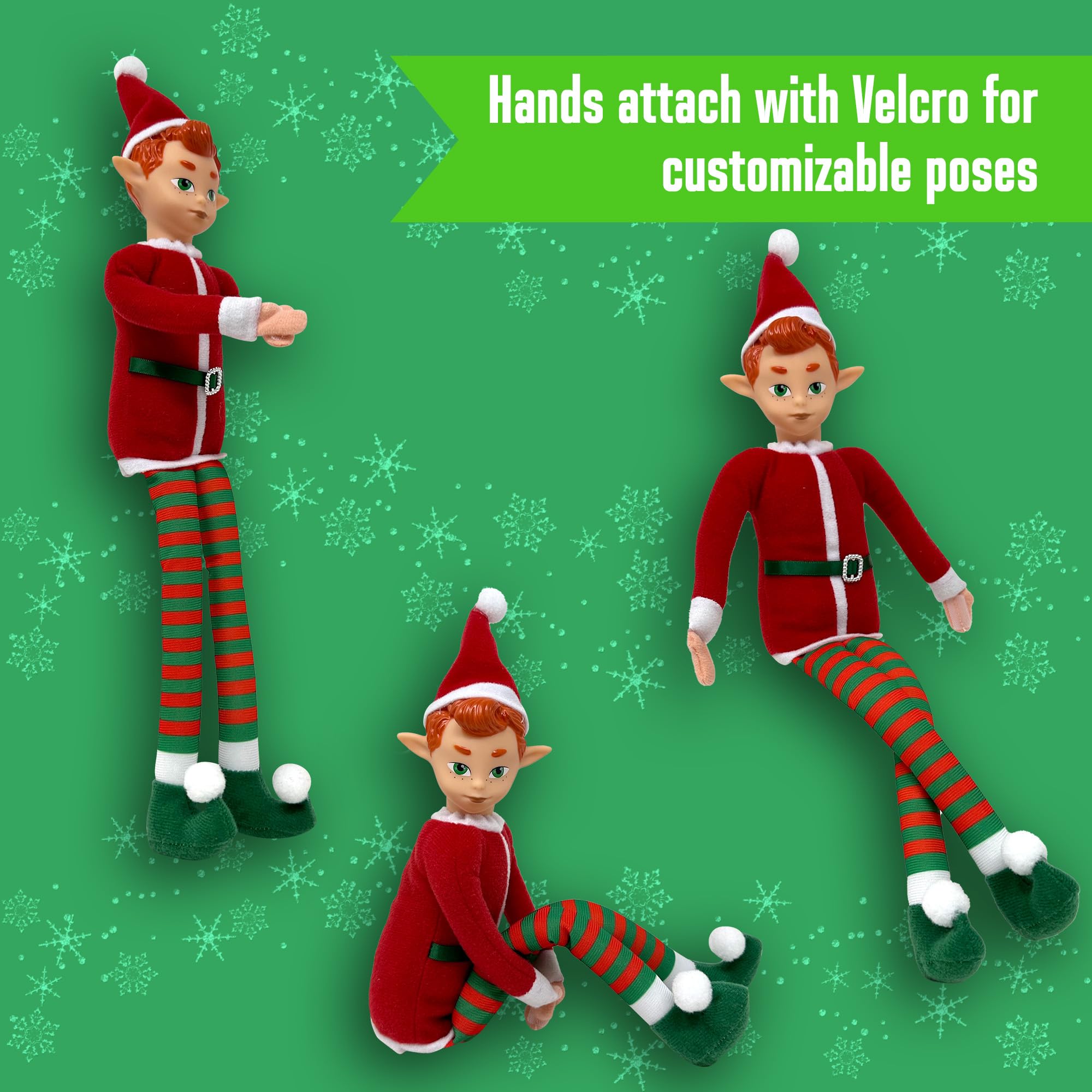 The Original Elf decor on mantels enhances holiday ambiance with flexible limbs.