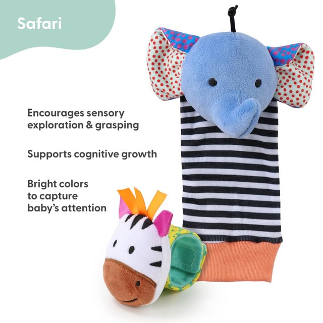 The Peanutshell sock rattle features bold contrasts to invite early visual exploration.