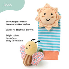 The Peanutshell hand rattle provides tactile exploration with a safe, easy-to-grip surface.