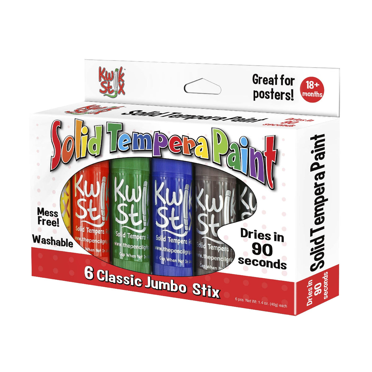 The Pencil Grip Kwik Stix jumbo paints for mess-free coloring with quick-dry results.