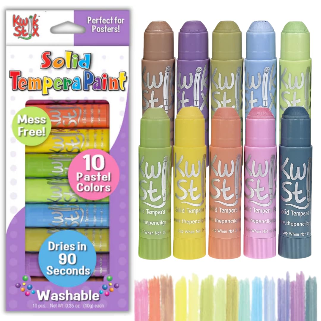 The Pencil Grip Kwik Stix pastel tones pack for quick-dry, mess-free art projects.