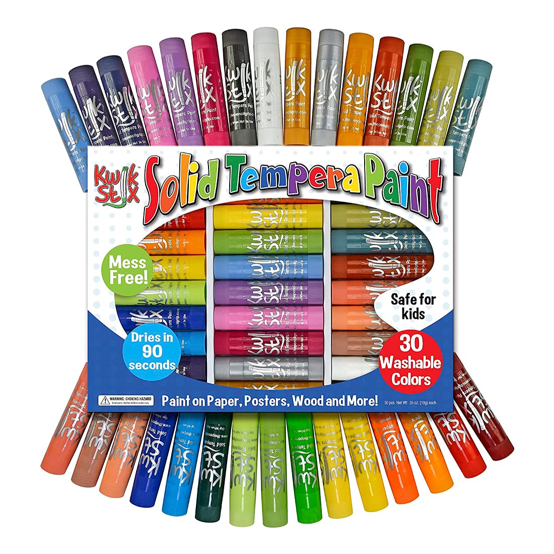 The Pencil Grip Kwik Stix quick-dry 90-second tip dries fast on crafts.